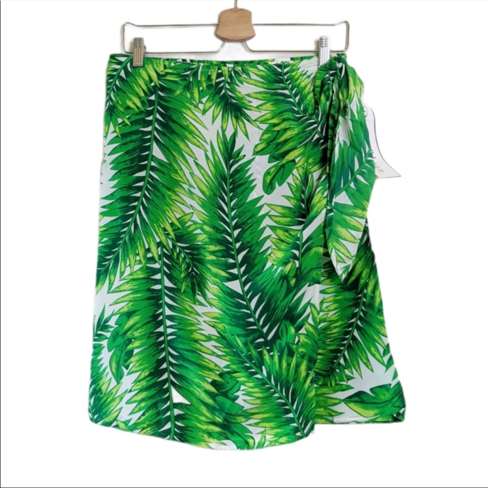 Vintage y2k Palm Leaf Print Silk Wrap Skirt